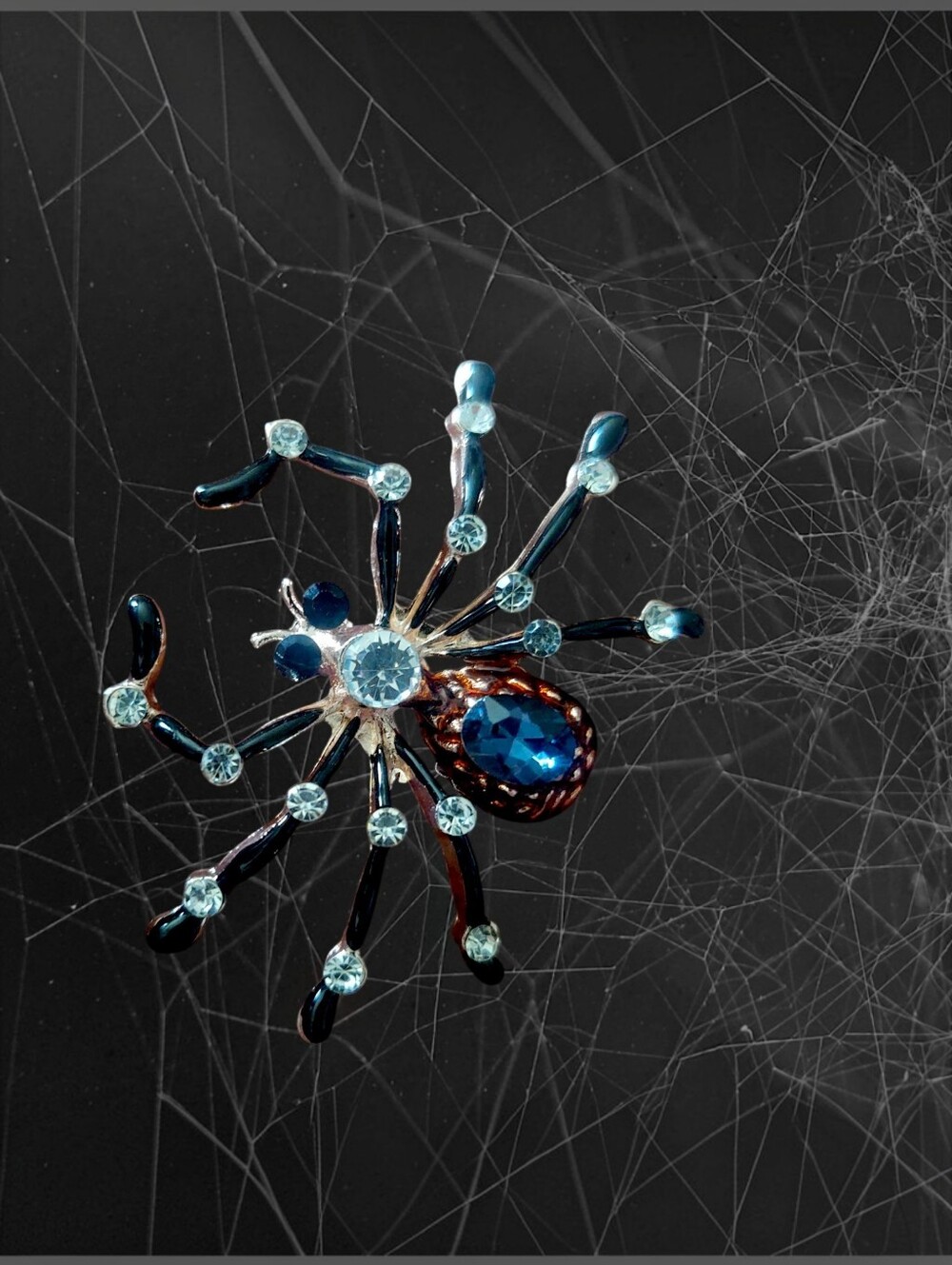 Blue Crystal Spider Brooch